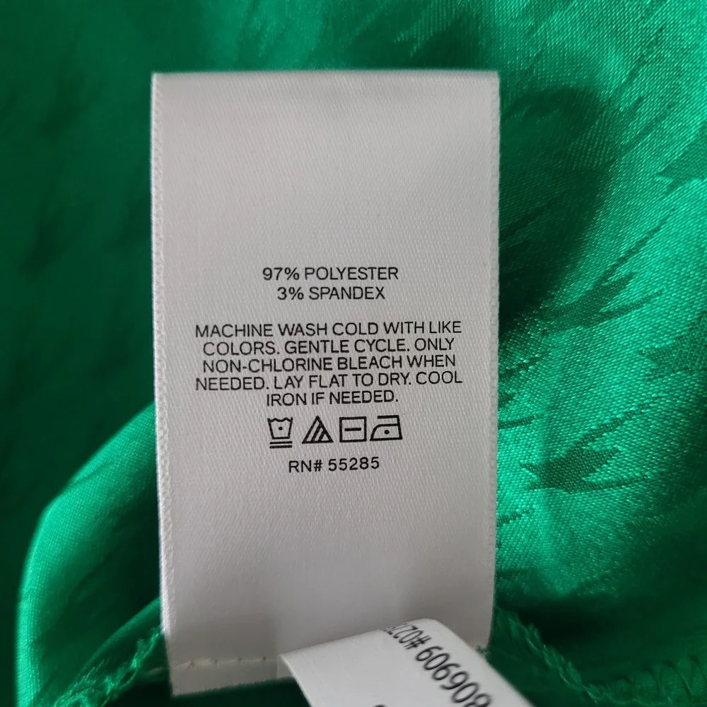Express Emerald Satin Jacquard Faux Wrap Mini Dress L Belted Long Sleeve Patrick